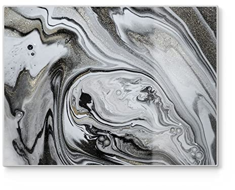 DEQORI Planche à découper en verre - Grande taille - 40 x 30 cm - Motif « Décor marbre complexe » - Planche à découper design pour la cuisine - Planche à petit-déjeuner antibactérienne et
