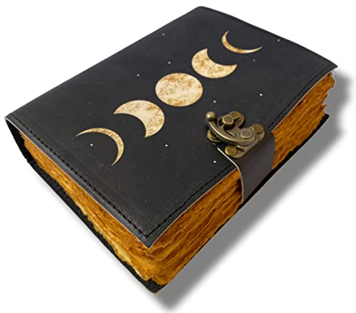 Sun & Moon - Diario de cuero vintage para hombres y mujeres, 200 páginas de papel vintage hecho a mano con borde de cubierta, cuaderno de bocetos de cuero, diario de dibujo, diario de cuero impreso,