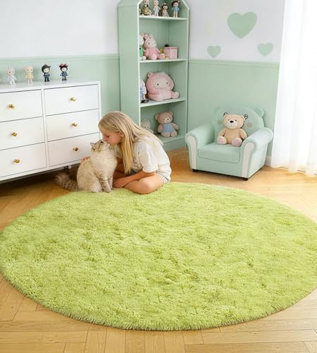 VOFUSHON Teppich Kinderzimmer Rund 120 cm Grün
