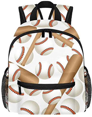 VAPOKF Leichter Schulrucksack, Kleinkind-Rucksack, kleine Reise-Schultertasche für Jungen, Mädchen, Kinder, Baseballschläger und Bälle, Sportmuster, multi, 25.4x10x30 CM/10x4x12 in