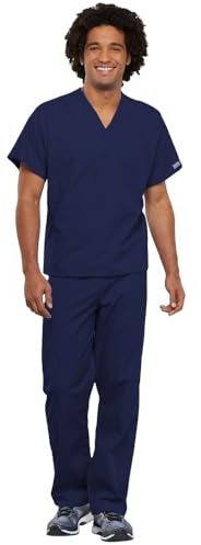 Cherokee Unisex Scrub Set for Men & Women V-Neck Top with Cargo Pant Navy L