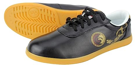 VEACAM Leather Kung Fu Shoes, Traditional Chinese Martial Arts Athletic Sneakers Comfortable Anti-Slip Wushu Shaolin Shoes,Black,9
