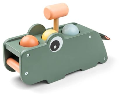 Done by Deer Klopfbank Croco Grün - das hammerspiel stimuliert die Hand-Augen-Koordination - Motorikspielzeug, Montessori Spielzeug, Holzspielzeug ab 1 Jahr