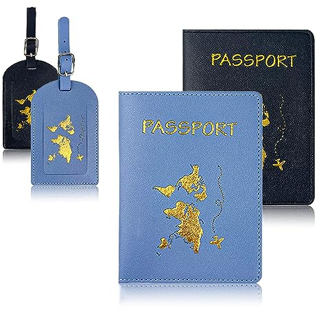 Aatpuss2 Ensembles Passeport Housse, Couverture De Passeport De Voyage, Etiquette Valise Voyage Avion, Lensemble Housse De Passeport Et Étiquette à Bagage pour Femmes Hommes, Passport Cover