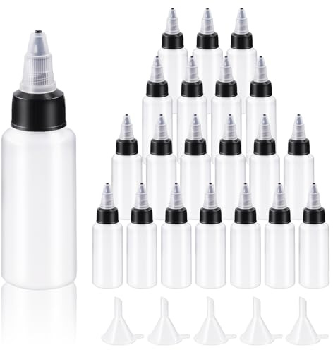 Swpeet 25 st. klara dispenserflaskor med kit för små trattar, 30 ml plastflaskor i Boston LDPE, tomma klämbara droppflaskor med vridbart lock, kit för bläck, oljor, vätskor, plastklämflaskor