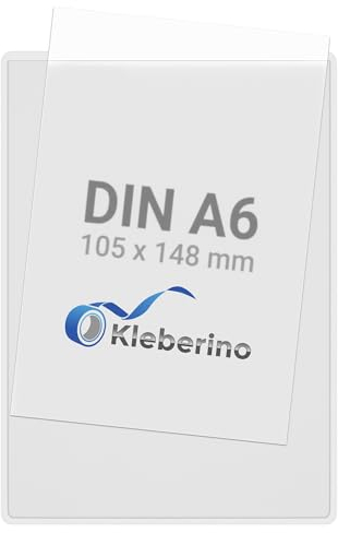 KLEBERINO Selbstklebetaschen | Rechtecktaschen transparent | schmale Seite offen | Selbstklebende Sichthüllen (DIN A6 | 100 Stück)