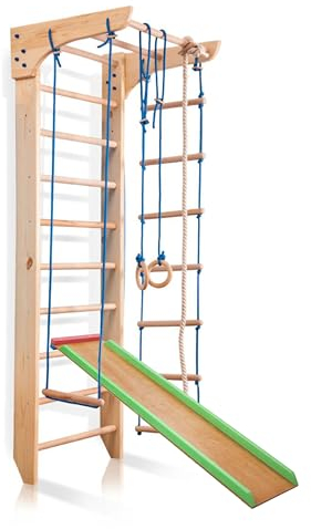 Kletterwand, Sprossenwand, Turnwand Kinder-3-240-Farbe Fitness, Indoor Sportgerät für Kinder, Klettergerüst, Holz