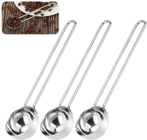 3 Stück Kaffeelöffel Kaffeemaßlöffel aus Edelstahl Dosierlöffel mit Langem Griff Wiederverwendbar Runder Kaffeelöffel Portionierer Silber Messlöffel mit Drahtgriff für Tee Kaffee Puderzucker (25 ml)