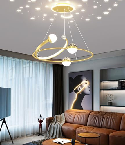 DDYY Pendellampe led pendelleuchte dimmbare mit fernbedienung kronleuchter Moderne esszimmerlampe höhenverstellbar led hängeleuchte für esstisch wohnzimmer schlafzimmer beleuchtung lampe(Gold)