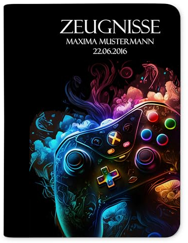 CreaDesign Customize A4 Zeugnismappe für Kinder 26,7x32,7x1 cm, Sichtbuch mit 10 Klarsichthüllen, erweiterbar auf bis zu 20 Taschen, Gamer Design, Dokumentenmappe für Schüler