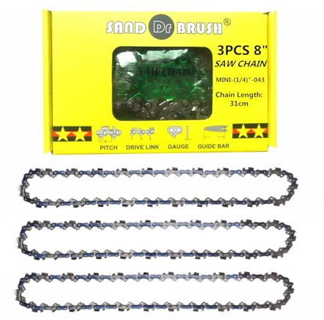 SAND DR BRUSH Catene 8 Pollici Sega Mini Motosega，Catena di Ricambio Ricaricabile Portatile da 8 pollici 3 pezzi，Catene Lunghezza 31cm，1/4， 0.043(1.1mm)，48DL (3PCS-8IN-1/4 043 48DL)