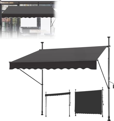 MAYTIIMO Klemmmarkise mit Handkurbel, Markise Balkon ohne Bohren, Balkonmarkise Höhenverstellbar Sonnenschutz Wasserdicht UV-beständiger (200 x 120 cm, Anthrazit)