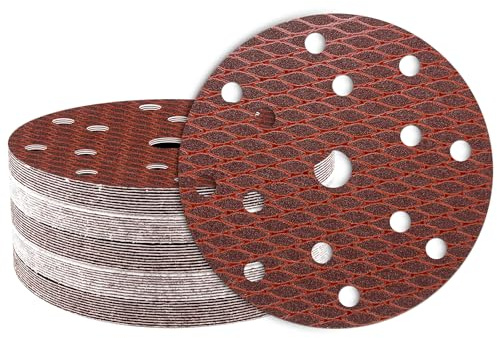 GEOGIEEW 50PCS 150mm Sanding Discs Pads, 6 Inch 15 Hole Hook and Loop 180 Grits Sandpaper for Wood for Random Orbital Sander