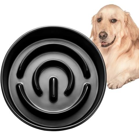 MOPANG Anti-Schling Napf für Hunde, Keramik Slow Feeder, Langsame Fütterung für Mittelgroße/Große Hunde, Ø 21 cm, 1000ml, Dunkelgrau