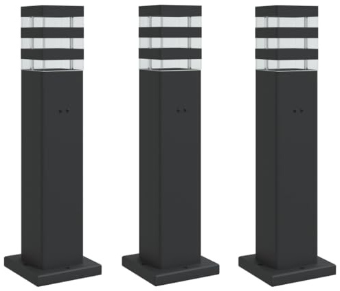 vidaXL Wegeleuchten mit Steckdose 3 Stk., Wegeleuchte mit IP44-Schutzart, Außenleuchte mit Diffusor, Standleuchte Gartenlampe, Schwarz Aluminium