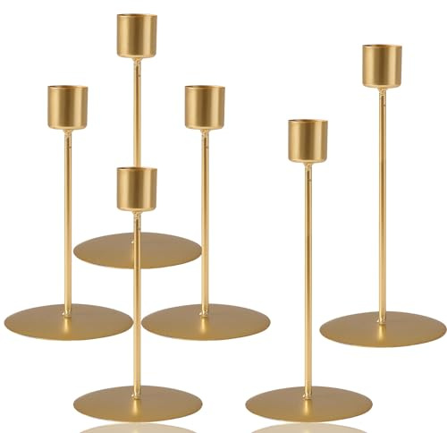Elepl 6 Stück Kerzenständer Gold Metall Kerzenständer Stabkerzen 16 / 20cm Hoch Hochwertig Kerzenhalter Stabkerze für Abendessen Bei Kerzenlicht Hochzeit Dekoration Valentinstag (2 Größen)