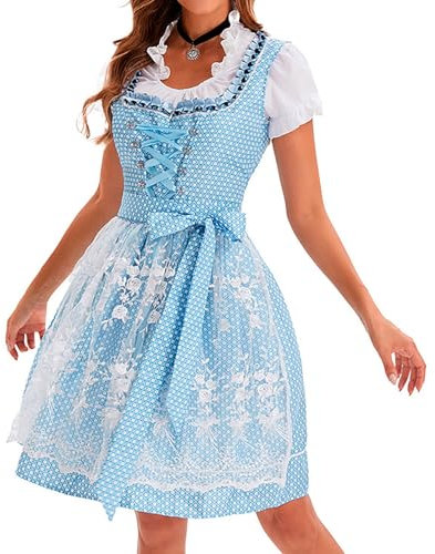 Generic Günstige Dirndl Unter 50 Euro Dirndl Braun Rock Midi Trachtenkleid Damen Lang Mini Trachtenbluse Damen Modern Trachtenrock Damen Dirndl Schürze(5-Light Blue,XXL)