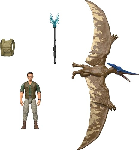 Mattel Jurassic World Rebirth Human & Dinosaur Figure Pack, Dr Henry Loomis & Pteranodon, film accurato in scala da 9,5 cm, snodabile da collezione