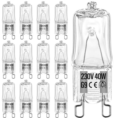 hautllaif 12Pcs G9 Halogen Bulbs 40W Capsule Bulb 230V 2700K,G9 LED Bulbs,Warm White Light Bulb,Ideal for Ceiling Lights,Lava Lamp,Wax Burners