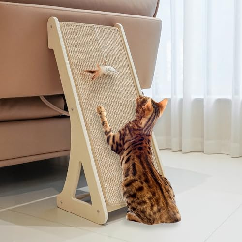 PETKARAY Tiragraffi per Gatti, Rampa in Sisal a Forma di L per Interni, Protezione per Mobili da Parete da 27 con Giocattolo a Forma di Topo