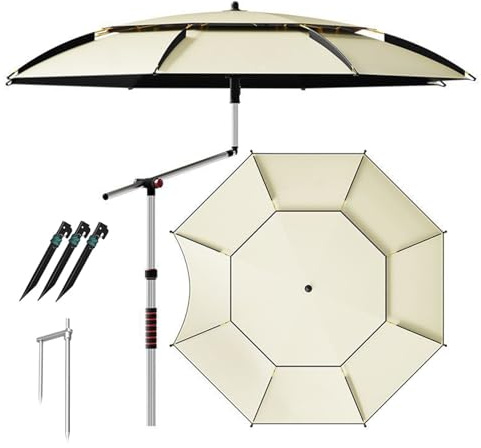 Parapluie de peche grand Parasol de Plage Imperméable Parasol Inclinable portable Rotatif À 360° Parapluie de Jardin, pour terrasse Piscine Camping(ø260cm)