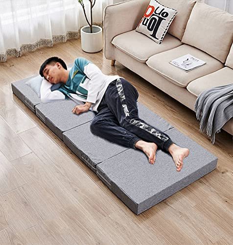 Vierfach gefaltete dicke Matratze mit abnehmbarem Bezug für Gäste, weiche Schaumstoffunterlage für Einzelbett oder Sofa, tragbare Tragetasche im Lieferumfang enthalten