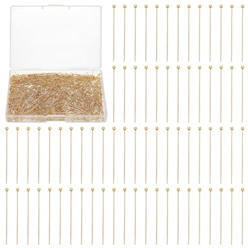 UNICRAFTALE 1000 Stück Kugelkopfstifte 30mm Gerader Kopfstift Goldene Drahtstifte Messing Endkopfstifte Beschläge Drahtkopfstifte Ohrringe DIY Herstellung Stifte Für Die Schmuckherstellung