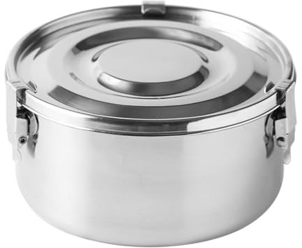 WAZUBC Edelstahl Lunchboxen, Rund Edelstahl Lebensmittel Bento Boxen Lunch Behälter Metall Lunchbox für Camping, Reisen, Schule, Arbeit (16cm)