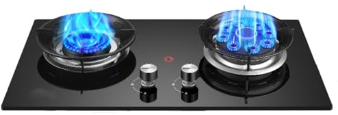Cuisinière À Gaz Double Brûleur, Cuisinière Convertible GN/GPL, Table De Cuisson En Cuivre Moulé En Verre Trempé, Cuisinière À Gaz Intégrée Avec Protection Contre Les Pannes De Flamme, 4,8 KW/5,2 KW(L