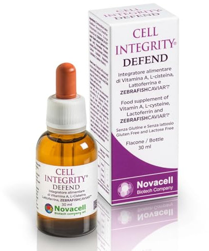 NOVACELL BIOTECH – Cell Integrity Defend Gocce con Vitamina A, Acetilcisteina, Lattoferrina e ZEBRAFISHCAVIAR™ – Supporto Immunitario, Energia e Benessere Cellulare – Senza Glutine e Lattosio – 30 ml