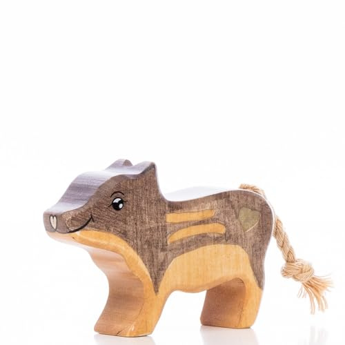 Lilu® Wildschwein Frischling mit leuchtendem Herz, Wald-Holztiere handbemalt, Holzspielzeug aus FSC®-Holz, EN71 und DEKRA Zertifiziert - 7cm x 4,7cm x 2cm