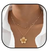 Calkkrer gyllene metall veckad blomma hänge kedja, chunky damsmycken, långt halsband, färgglada blommotiv kedja, damer smycken, bröllopspresent, L, Plast