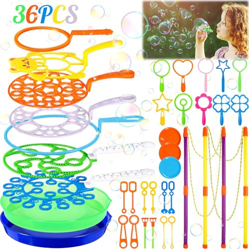 KDISHKRA 36PCS Kit Bolle di Sapone Giganti per Bambini con Bacchette e Strumenti Creativi – Set Giocattolo Bolle di Sapone per Festa, Compleanno, Matrimonio, Giardino e Giochi all'Aperto