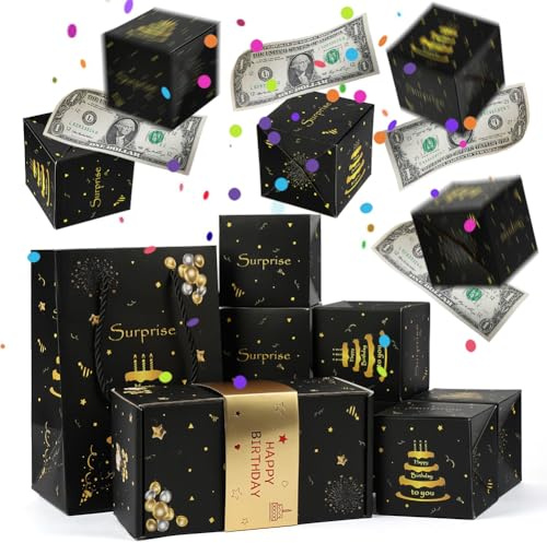 ANOMM Coffret Surprise D'anniversaire, Carte de Vœux Explosion Happy Birthday, Explosion Confettis Boîte Cadeau, Coffret mystère Joyeux Anniversaire pour Enfants et Adultes
