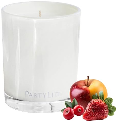 PartyLite Iced Snowberries Escential Jar Kerze, duftet mit Apfel, Cranberry, Erdbeere, Vanille und Moschus, 220 ml, 1 Docht, wiederverwendbares Glas, 50 Stunden Brenndauer, Aromatherapie-Duft