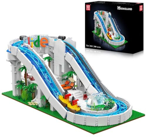 Mould King 11021 Wasserpark-Rutschbahn Baustein-Set, MOC kreatives Freizeitpark-Modell mit elektrischen Komponenten und dynamischem Rutschendesign Technik Klemmbausteine Bausatz （2088+Teile）