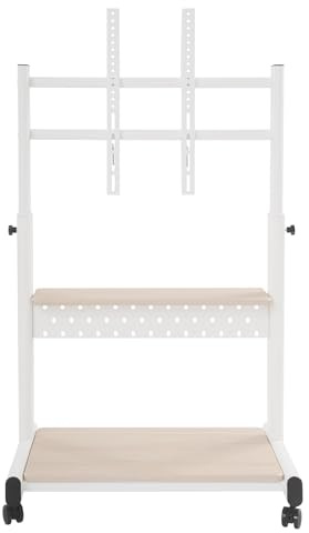 TV Ständer, Rollbar TV Rollwagen 2 Ablagen Standfuß Fernsehstand mit Regal höhenverstellbar schwenkbar, Fernsehständer mit Rollen, für 43 bis 86 Zoll Flach & Curved Fernseher bis zu 100kg