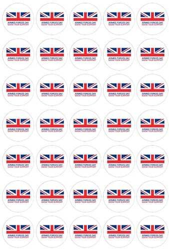 35 x Armed Forces Day UK Flag Edible Cupcake Toppers – Wafer Card or Icing – Army Celebration Themed Party Decorations Perfect For Brownies Cookies Muffins & More! (Edible Wafer Card)