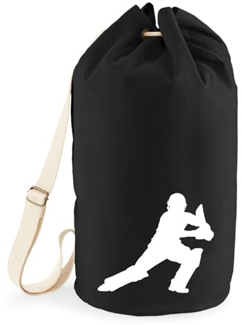 Huuraa Seesack Cricket Silhouette Geschenk | Tasche 20 Liter Strandtasche Black Baumwolle Rucksack Geschenkidee Schwarze Sporttasche Duffle Bag mit Kordelzug Verschluss