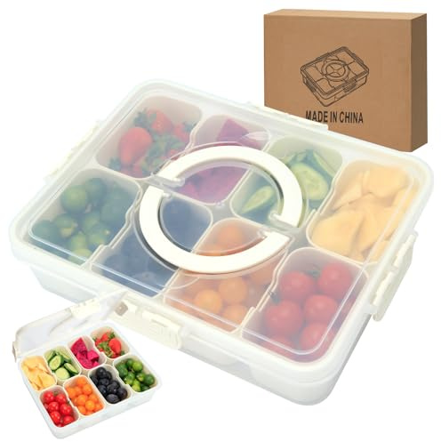 MWFJBZXR Snackbox mit Fächern,BPA frei,Bestanden LFGB,Spülmaschinenfeste Snackteller mit Deckel,Unterteilte Servierplatten für Süßigkeiten,Obst und Leckereien,Tragbare und vielseitige Snackle Box