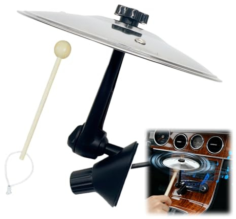 Car Cymbal Air Vent with Beater Stick - Mini Crash Cymbal for Car Dashboard, Universal Fit Funny Musical Instrument Accessory, Metal Car Drum Cymbal for Music Lovers Gift (Silver)
