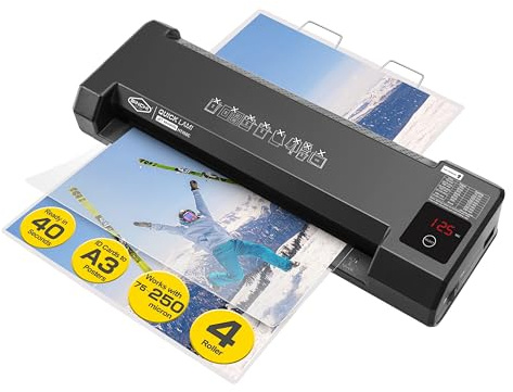 SINCHI A3 Thermal Laminator & Foil Applicator | 40s Warm-Up, 45s/Page | 4 Rollers, 75–250 Mic | LED Touch Panel, Jam Release, Auto Shut-Off, 10 Pouches & 1 Cleaning Paper, for Office, School & Crafts