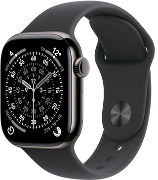 Apple Watch Series 11 GPS + Cellular, Cassa 42 mm in titanio ardesia con Cinturino Sport nero - S/M