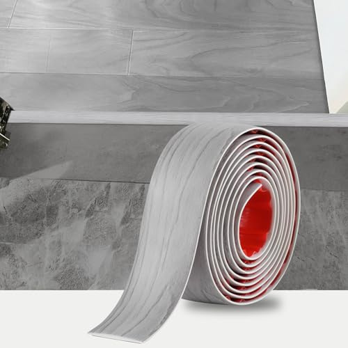 Zayejod Bande de Seuil Barre de Seuil Auto-adhésive PVC Barres de Transition de Seuil Bande de Transition pour Espaces Entre les Carreaux,Sols en Bois -(4cmx4M) Grain de Bois Blanc Gris