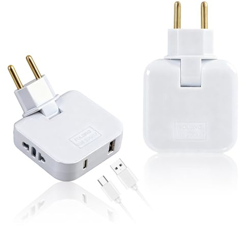 2PCS Mehrfachsteckdose Flacher Stecker mit USB + USB-C, Kompakter steckdosenadapter flach 220 V Weiß mit 180° drehbarem Stecker, für Reisen, Büro und Zuhause, zwischenstecker mit USB