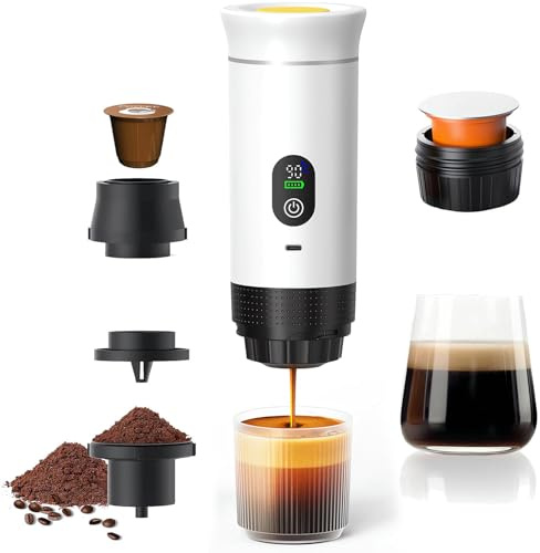 Gubbett Machine à Cafe Portable,3 En 1 Cafetière à Expresso Chauffage Électrique,Rechargeable,Pour Camping et Voiture,Chauffage Rapide,compatible avec Capsules K-Cup et café moulu,Pour voyage