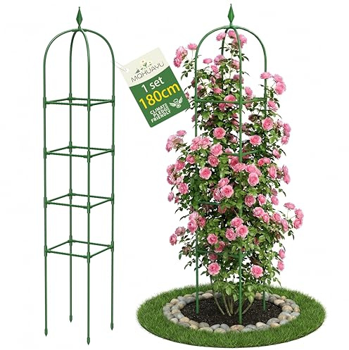 MQHUAYU 1 Pièce Treillis Obélisque de Jardin 180 CM, Tuteur en Métal Antirouille Revêtu par Pulvérisation, Support Escalade pour Plantes Grimpantes, Rosier, Tomate, Intérieur Extérieur Pots Jardin