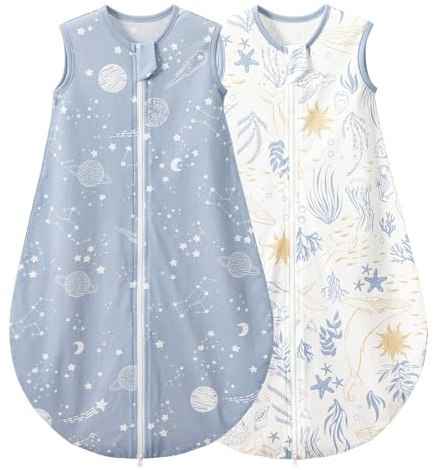 Duomiaomiao - Saco de dormir para bebé de 0.5 TOG, paquete de 2 unidades, 100 % algodón, saco de dormir de verano, unisex, manta portátil para recién nacidos de 6-18 meses, azul