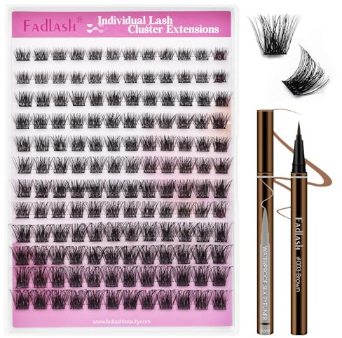 FADLASH Enstaka Kluster ögonfransförlängningar 120 Delar Med Eyeliner Brun Wispy ögonfransar 40D 0.07D Curl 8-16mm Blandade Brickor ögonfransar DIY Flera Former Konstgjorda ögonfransar