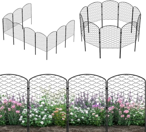 Decorative Garden Fence 10 Pcs 32cm(W) × 61cm(H),Temporary Animal Barrier Fencing, Metal No Dig Picket Fence, Garden Borders Edging for Yard Patio Flower Bed Outdoor, Arched
